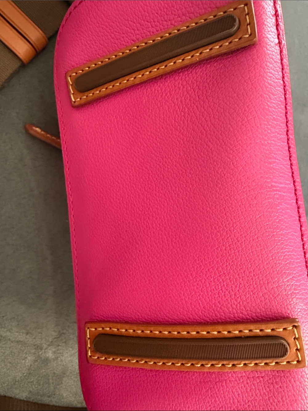 Dooney & Bourke Bright Pink Leather Crossbody with Tan Trim & Gold Hardware - Picture 5 of 7